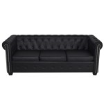 vidaXL Canapea Chesterfield cu 3 locuri, piele artificială, negru
