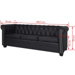 vidaXL Canapea Chesterfield cu 3 locuri, piele artificială, negru