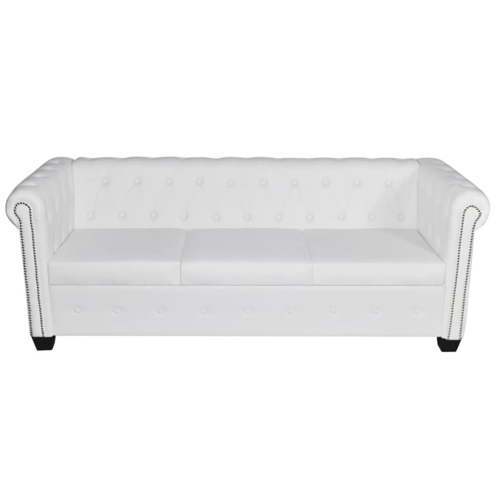 vidaXL Canapea Chesterfield cu 3 locuri, piele artificială, alb