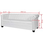 vidaXL Canapea Chesterfield cu 3 locuri, piele artificială, alb