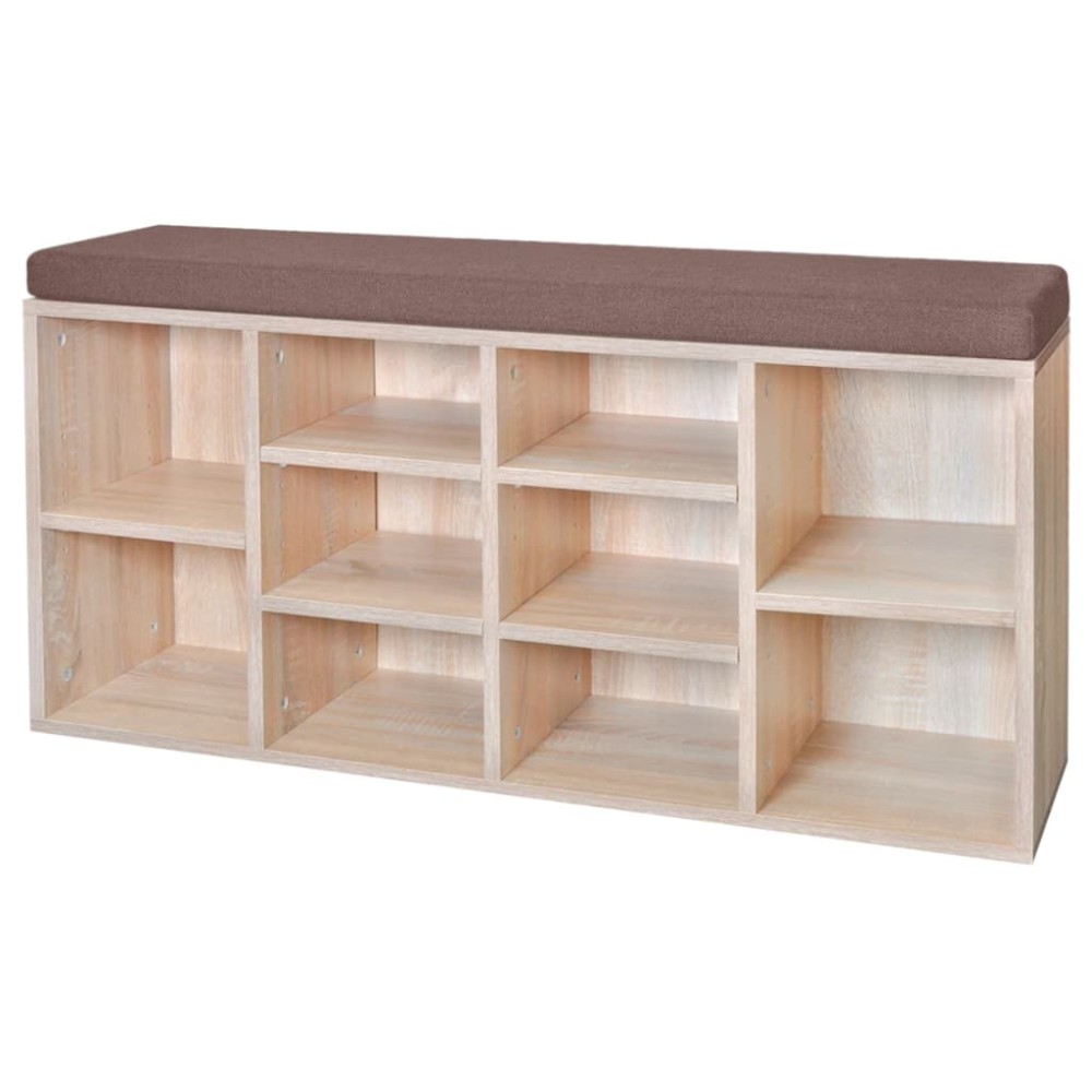 Banchetă de depozitare pantofi, 10 compartimente, culoare stejar