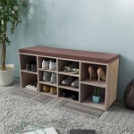 Banchetă de depozitare pantofi, 10 compartimente, culoare stejar Banchetă de depozitare pantofi, 10 compartimente, culoare stejar