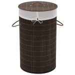vidaXL Coș de rufe din bambus, maro închis, rotund vidaXL Coș de rufe din bambus, maro închis, rotund