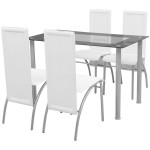vidaXL Set masă cu scaune, 5 piese, Alb vidaXL Set masă cu scaune, 5 piese, Alb