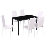 vidaXL Set masă și scaune de bucătărie 7 piese alb și negru vidaXL Set masă și scaune de bucătărie 7 piese alb și negru