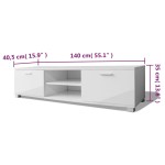 vidaXL Comodă TV, alb extralucios, 140 x 40,5 x 35 cm