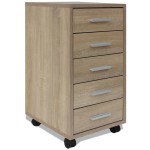 vidaXL Unitate sertare de birou cu rotile, 5 sertare, stejar vidaXL Unitate sertare de birou cu rotile, 5 sertare, stejar