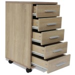 vidaXL Unitate sertare de birou cu rotile, 5 sertare, stejar vidaXL Unitate sertare de birou cu rotile, 5 sertare, stejar
