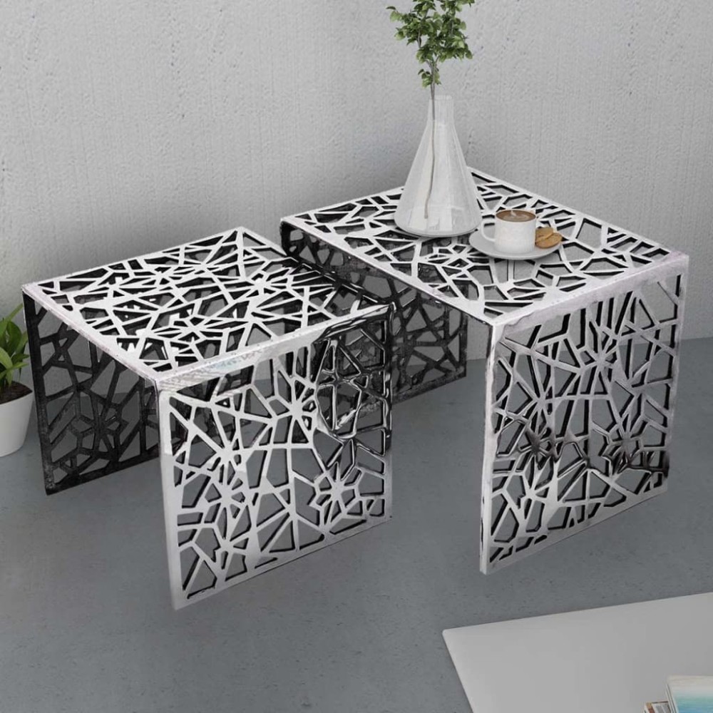 vidaXL Set de mese laterale 2 buc. Pătrat Aluminiu Argintiu