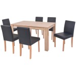 vidaXL Masă și scaune 7 piese, piele artificială, stejar, negru vidaXL Masă și scaune 7 piese, piele artificială, stejar, negru