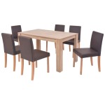 vidaXL Masă și scaune 7 piese, piele artificială, stejar, maro vidaXL Masă și scaune 7 piese, piele artificială, stejar, maro