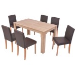 vidaXL Masă și scaune 7 piese, piele artificială, stejar, maro vidaXL Masă și scaune 7 piese, piele artificială, stejar, maro