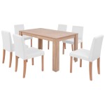 vidaXL Masă și scaune 7 piese, piele artificială, stejar, crem vidaXL Masă și scaune 7 piese, piele artificială, stejar, crem