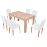 vidaXL Masă și scaune 7 piese, piele artificială, stejar, crem vidaXL Masă și scaune 7 piese, piele artificială, stejar, crem