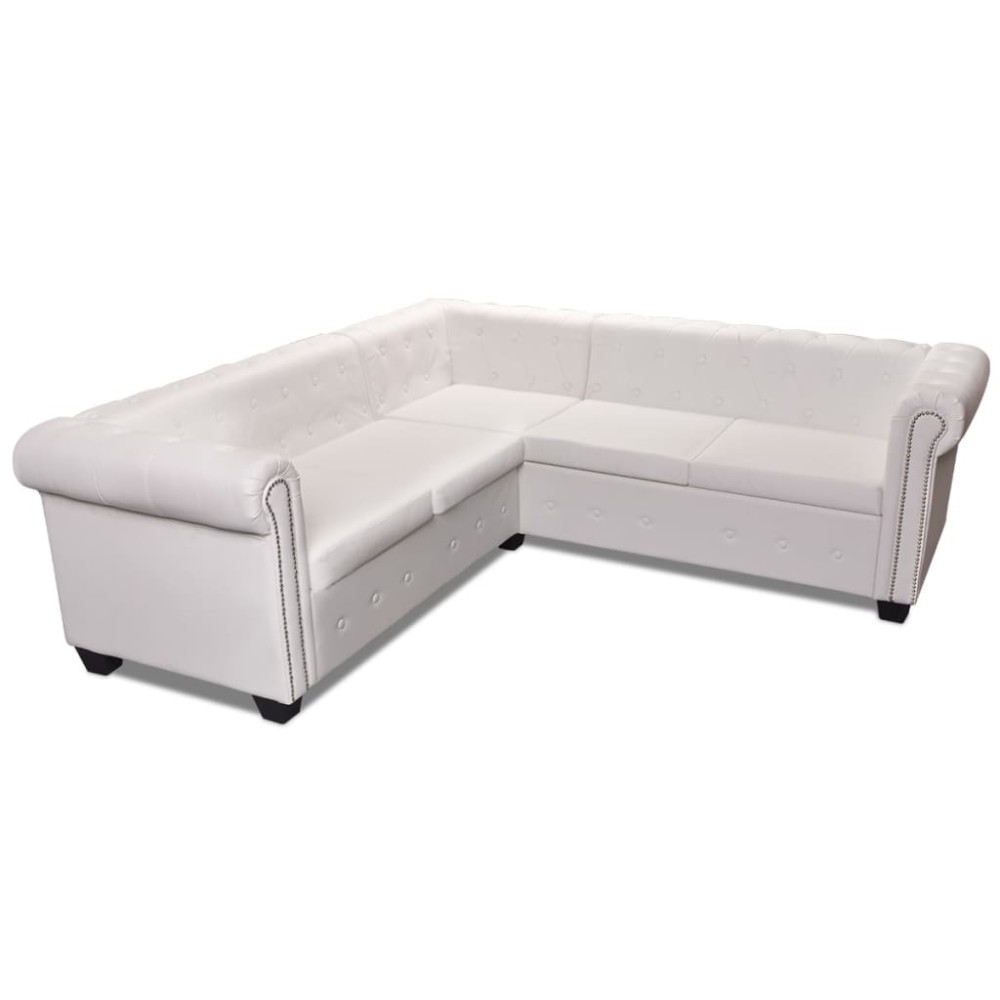 vidaXL Canapea colțar Chesterfield cu 5 locuri, piele ecologică, alb