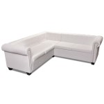 vidaXL Canapea colțar Chesterfield cu 5 locuri, piele ecologică, alb