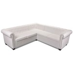 vidaXL Canapea colțar Chesterfield cu 5 locuri, piele ecologică, alb