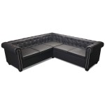 vidaXL Canapea colț Chesterfield 5 locuri, negru, piele ecologică