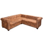 vidaXL Canapea colțar Chesterfield, 5 locuri, maro, piele ecologică