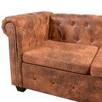 vidaXL Canapea colțar Chesterfield, 5 locuri, maro, piele ecologică
