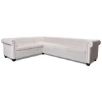 vidaXL Canapea colțar Chesterfield, piele artificială, 6 locuri, alb vidaXL Canapea colțar Chesterfield, piele artificială, 6 locuri, alb