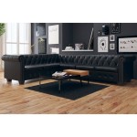 vidaXL Canapea colțar Chesterfield 6 locuri, piele artificială, neagră vidaXL Canapea colțar Chesterfield 6 locuri, piele artificială, neagră