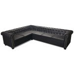 vidaXL Canapea colțar Chesterfield 6 locuri, piele artificială, neagră vidaXL Canapea colțar Chesterfield 6 locuri, piele artificială, neagră