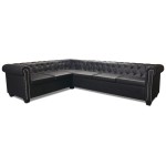 vidaXL Canapea colțar Chesterfield 6 locuri, piele artificială, neagră vidaXL Canapea colțar Chesterfield 6 locuri, piele artificială, neagră