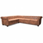 vidaXL Canapea colțar Chesterfield, 6 locuri, piele artificială, maro