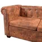 vidaXL Canapea colțar Chesterfield, 6 locuri, piele artificială, maro