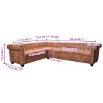 vidaXL Canapea colțar Chesterfield, 6 locuri, piele artificială, maro