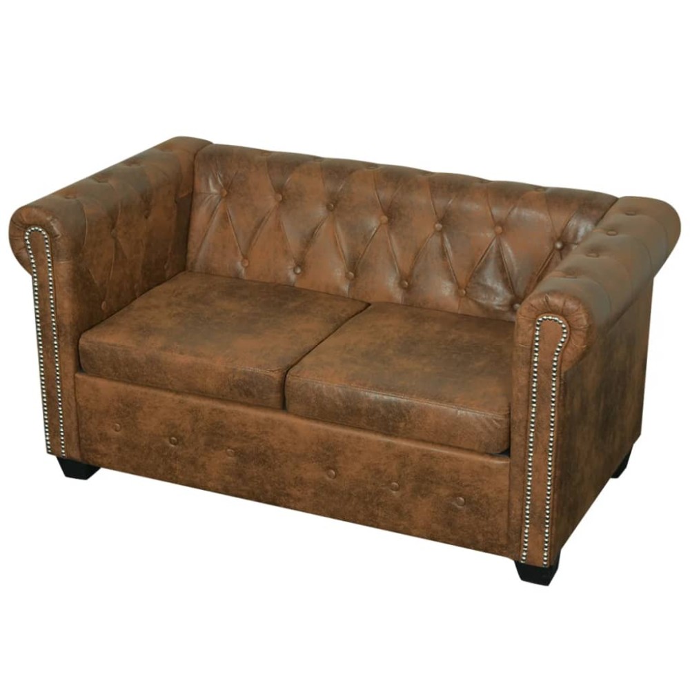 vidaXL Canapea Chesterfield, 2 locuri, maro, piele ecologică