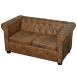 vidaXL Canapea Chesterfield, 2 locuri, maro, piele ecologică vidaXL Canapea Chesterfield, 2 locuri, maro, piele ecologică