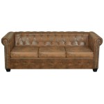 vidaXL Canapea Chesterfield, 3 locuri, maro, piele ecologică vidaXL Canapea Chesterfield, 3 locuri, maro, piele ecologică