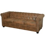 vidaXL Canapea Chesterfield, 3 locuri, maro, piele ecologică vidaXL Canapea Chesterfield, 3 locuri, maro, piele ecologică