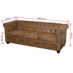 vidaXL Canapea Chesterfield, 3 locuri, maro, piele ecologică vidaXL Canapea Chesterfield, 3 locuri, maro, piele ecologică