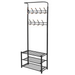 vidaXL Cuier cu rafturi pentru pantofi, 68 x 32 x 182,5 cm, negru vidaXL Cuier cu rafturi pentru pantofi, 68 x 32 x 182,5 cm, negru