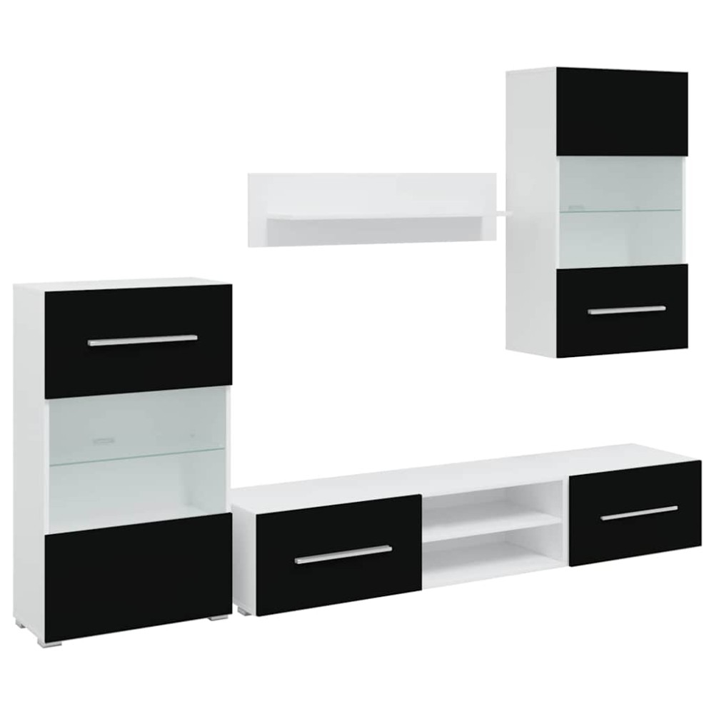 vidaXL Set mobilier comodă TV de perete, 5 piese, iluminare LED, negru