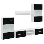 vidaXL Set mobilier comodă TV de perete, 5 piese, iluminare LED, negru