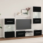 vidaXL Set mobilier comodă TV de perete, 5 piese, iluminare LED, negru