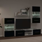 vidaXL Set mobilier comodă TV de perete, 5 piese, iluminare LED, negru