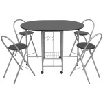 vidaXL Set masă și scaune de bucătărie pliante MDF, negru, 5 piese vidaXL Set masă și scaune de bucătărie pliante MDF, negru, 5 piese