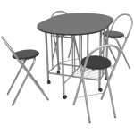 vidaXL Set masă și scaune de bucătărie pliante MDF, negru, 5 piese vidaXL Set masă și scaune de bucătărie pliante MDF, negru, 5 piese
