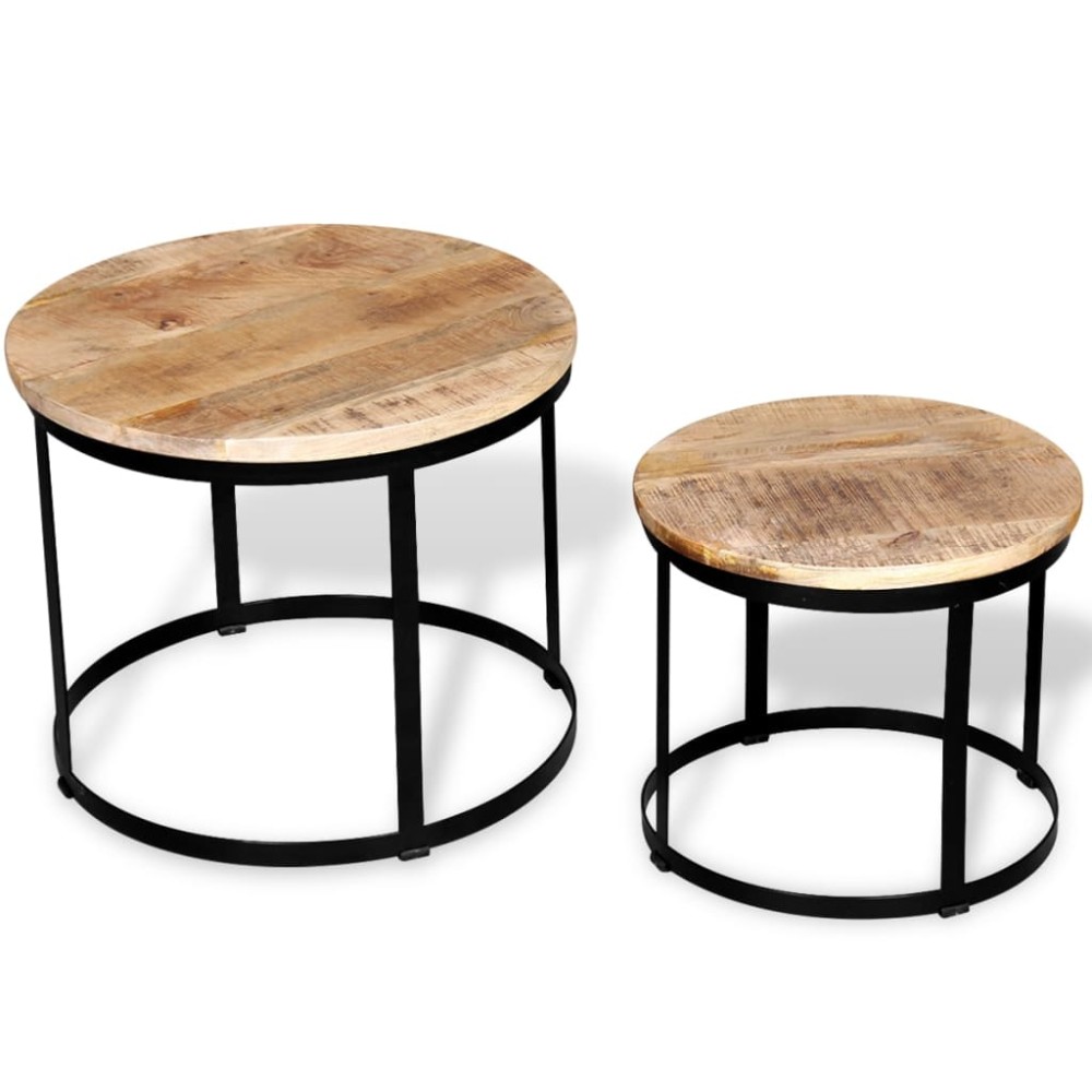 vidaXL Set măsuțe cafea rotunde, lemn mango rugos, 2 buc, 40 cm/50 cm