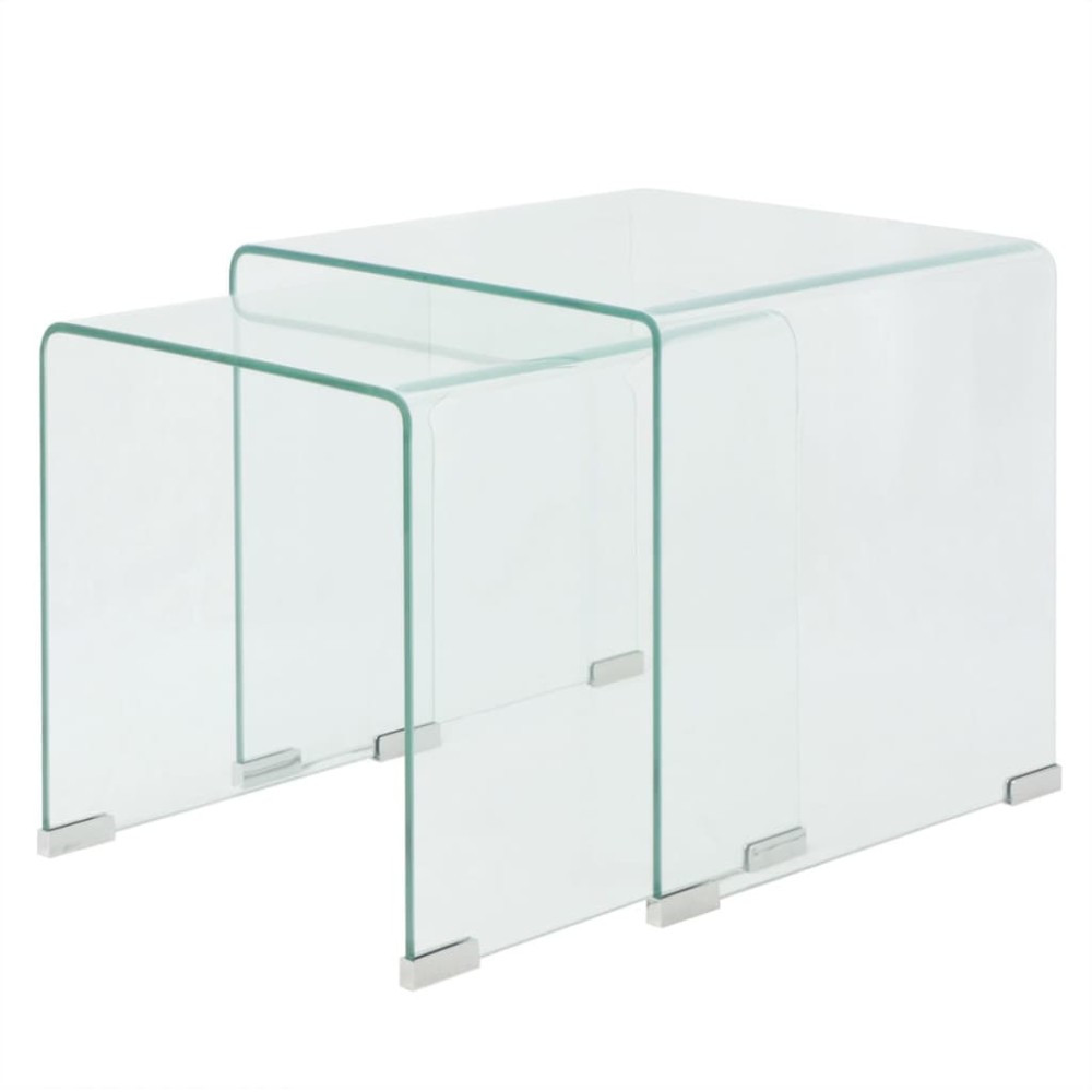 vidaXL Set de masă din sticlă securit transparentă, stivuibil, 2 piese