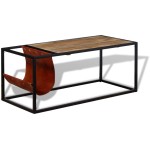 vidaXL Masuță cafea cu suport reviste din piele naturală, 110x50x45 cm vidaXL Masuță cafea cu suport reviste din piele naturală, 110x50x45 cm