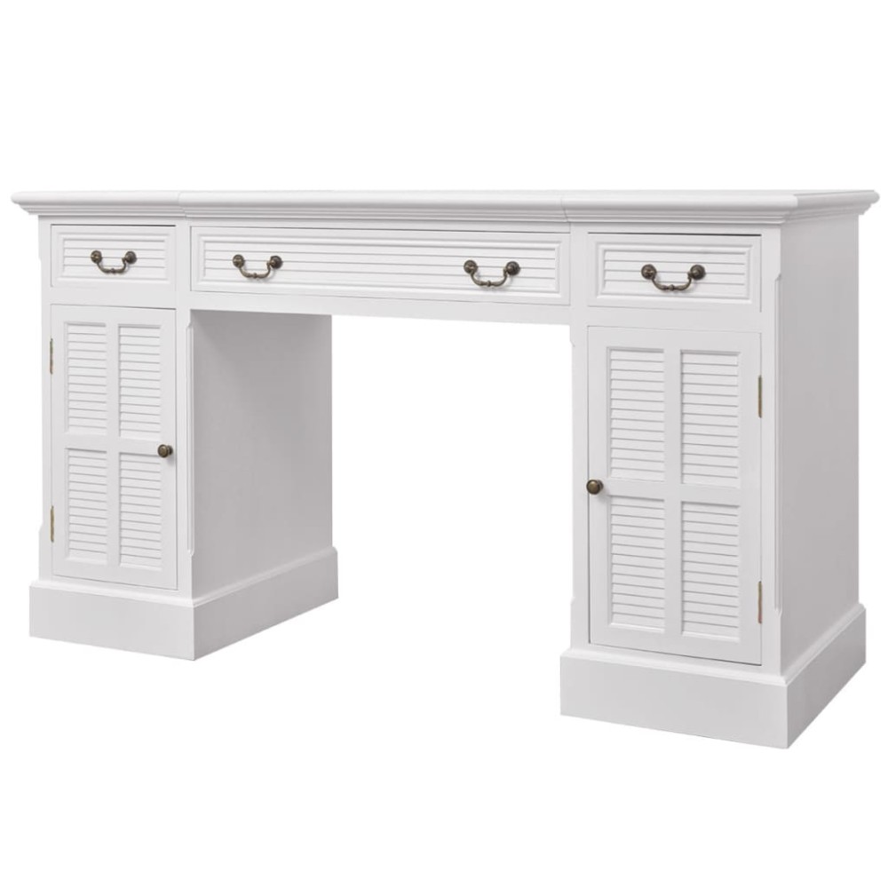 vidaXL Birou dublu cu piedestal, 140 x 48 x 80 cm, alb