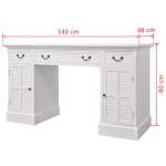 vidaXL Birou dublu cu piedestal, 140 x 48 x 80 cm, alb