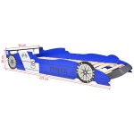 vidaXL Pat pentru copii mașină de curse 90 x 200 cm, albastru