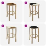 vidaXL Taburet de bar, piele de capră și lemn masiv de tec